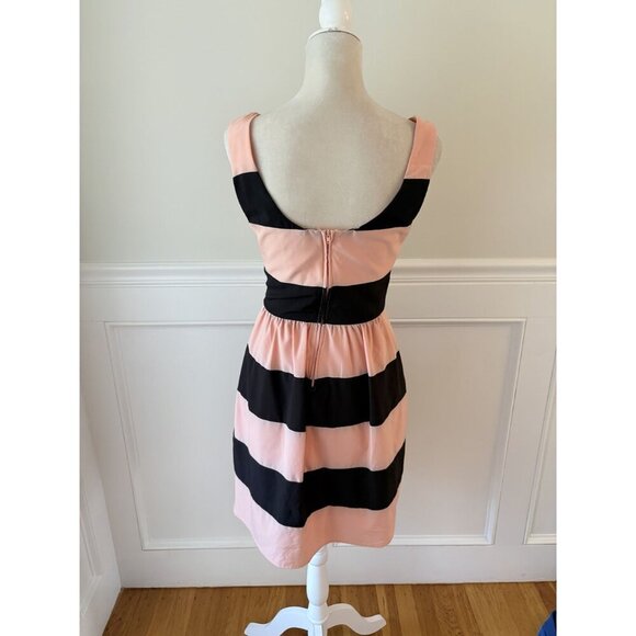 B. Darlin Peach & Black Striped Sleeveless Dress With Fitted Bodice & Flared Ski - Picture 3 of 5